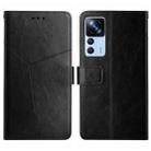 For Xiaomi Redmi K50 Ultra/12T/12T Pro HT01 Y-shaped Pattern Flip Leather Phone Case(Black) - 1
