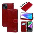 For iPhone 14 Plus Oil Wax Texture Leather Phone Case(Red) - 1