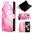 For Samsung Galaxy Z Fold4 PT003 Marble Pattern Flip Leather Phone Case(Pink Purple Gold LS001) - 1