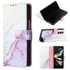 For Samsung Galaxy Z Fold4 PT003 Marble Pattern Flip Leather Phone Case(White Purple LS006) - 1