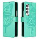 For Samsung Galaxy Z Fold3 5G Embossed Butterfly Leather Phone Case(Green) - 1