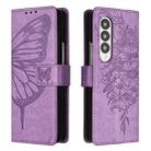 For Samsung Galaxy Z Fold3 5G Embossed Butterfly Leather Phone Case(Light Purple) - 1