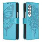 For Samsung Galaxy Z Fold4 Embossed Butterfly Leather Phone Case(Blue) - 1