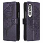 For Samsung Galaxy Z Fold4 Embossed Butterfly Leather Phone Case(Dark Purple) - 1