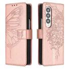 For Samsung Galaxy Z Fold4 Embossed Butterfly Leather Phone Case(Rose Gold) - 1