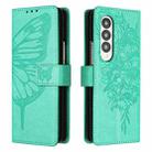 For Samsung Galaxy Z Fold4 Embossed Butterfly Leather Phone Case(Green) - 1