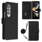 For Samsung Galaxy Z Fold4 Crossbody 3D Embossed Flip Leather Phone Case(Black) - 1