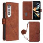 For Samsung Galaxy Z Fold4 Crossbody 3D Embossed Flip Leather Phone Case(Brown) - 1