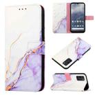 For Nokia G100 PT003 Marble Pattern Flip Leather Phone Case(White Purple LS006) - 1