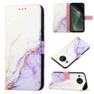 For Sharp Aquos Sense7 SH-V48 PT003 Marble Pattern Flip Leather Phone Case(White Purple LS006) - 1