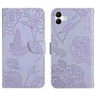 For Samsung Galaxy A04 4G HT03 Skin Feel Butterfly Embossed Flip Leather Phone Case(Purple) - 1