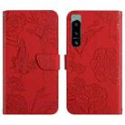 For Sony Xperia 5 IV HT03 Skin Feel Butterfly Embossed Flip Leather Phone Case(Red) - 1