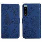 For Sony Xperia 5 IV HT03 Skin Feel Butterfly Embossed Flip Leather Phone Case(Blue) - 1