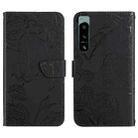 For Sony Xperia 5 IV HT03 Skin Feel Butterfly Embossed Flip Leather Phone Case(Black) - 1