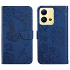 For vivo X80 Lite/V25 5G HT03 Skin Feel Butterfly Embossed Flip Leather Phone Case(Blue) - 1