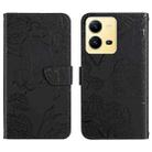 For vivo X80 Lite/V25 5G HT03 Skin Feel Butterfly Embossed Flip Leather Phone Case(Black) - 1