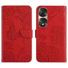 For Honor 70 Pro/70 Pro+ HT03 Skin Feel Butterfly Embossed Flip Leather Phone Case(Red) - 1