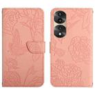 For Honor 70 Pro/70 Pro+ HT03 Skin Feel Butterfly Embossed Flip Leather Phone Case(Pink) - 1