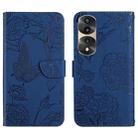 For Honor 70 Pro/70 Pro+ HT03 Skin Feel Butterfly Embossed Flip Leather Phone Case(Blue) - 1