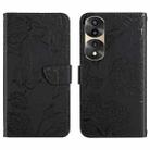 For Honor 70 Pro/70 Pro+ HT03 Skin Feel Butterfly Embossed Flip Leather Phone Case(Black) - 1