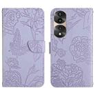 For Honor 70 Pro/70 Pro+ HT03 Skin Feel Butterfly Embossed Flip Leather Phone Case(Purple) - 1