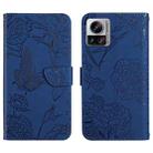 For Motorola Edge 30 Ultra/Moto X30 Pro HT03 Skin Feel Butterfly Embossed Flip Leather Phone Case(Blue) - 1