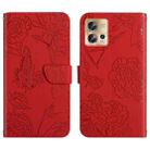 For Motorola Edge 30 Fusion/Moto S30 Pro HT03 Skin Feel Butterfly Embossed Flip Leather Phone Case(Red) - 1