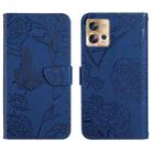 For Motorola Edge 30 Fusion/Moto S30 Pro HT03 Skin Feel Butterfly Embossed Flip Leather Phone Case(Blue) - 1