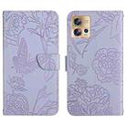 For Motorola Edge 30 Fusion/Moto S30 Pro HT03 Skin Feel Butterfly Embossed Flip Leather Phone Case(Purple) - 1