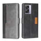 For OPPO K10 5G Global Contrast Color Side Buckle Leather Phone Case(Black+Grey) - 1