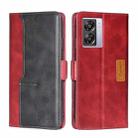 For OPPO K10 5G Global Contrast Color Side Buckle Leather Phone Case(Red+Black) - 1