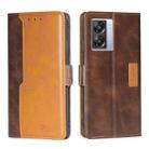 For OPPO K10 5G Global Contrast Color Side Buckle Leather Phone Case(Dark Brown+Gold) - 1