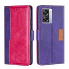 For OPPO K10 5G Global Contrast Color Side Buckle Leather Phone Case(Purple+Rose Red) - 1