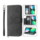 For iPhone 13 Pro Skin-feel Flowers Embossed Wallet Leather Phone Case(Black) - 1