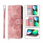 For iPhone 12 Pro Max Skin-feel Flowers Embossed Wallet Leather Phone Case(Pink) - 1