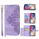 For iPhone XS Max Skin-feel Flowers Embossed Wallet Leather Phone Case(Purple) - 1