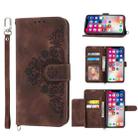 For iPhone XS Max Skin-feel Flowers Embossed Wallet Leather Phone Case(Brown) - 1