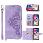 For iPhone XS / X Skin-feel Flowers Embossed Wallet Leather Phone Case(Purple) - 1