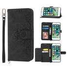 For iPhone SE 2022 / SE 2020 / 8 / 7 Skin-feel Flowers Embossed Wallet Leather Phone Case(Black) - 1