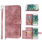 For iPhone SE 2022 / SE 2020 / 8 / 7 Skin-feel Flowers Embossed Wallet Leather Phone Case(Pink) - 1