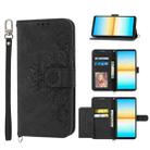 For Sony Xperia 10 IV Skin-feel Flowers Embossed Wallet Leather Phone Case(Black) - 1