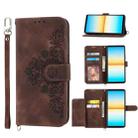 For Sony Xperia 10 IV Skin-feel Flowers Embossed Wallet Leather Phone Case(Brown) - 1