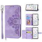 For Google Pixel 6 Skin-feel Flowers Embossed Wallet Leather Phone Case(Purple) - 1