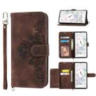 For Google Pixel 6 Skin-feel Flowers Embossed Wallet Leather Phone Case(Brown) - 1