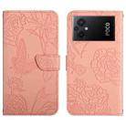 For Xiaomi Poco M5 4G/5G/M4 5G HT03 Skin Feel Butterfly Embossed Flip Leather Phone Case(Pink) - 1