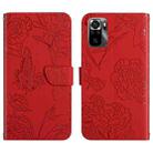 For Xiaomi Poco M5s HT03 Skin Feel Butterfly Embossed Flip Leather Phone Case(Red) - 1