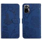 For Xiaomi Poco M5s HT03 Skin Feel Butterfly Embossed Flip Leather Phone Case(Blue) - 1