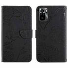 For Xiaomi Poco M5s HT03 Skin Feel Butterfly Embossed Flip Leather Phone Case(Black) - 1