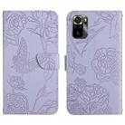 For Xiaomi Poco M5s HT03 Skin Feel Butterfly Embossed Flip Leather Phone Case(Purple) - 1