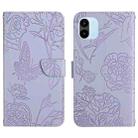 For Xiaomi Redmi A1 HT03 Skin Feel Butterfly Embossed Flip Leather Phone Case(Purple) - 1